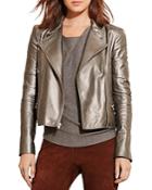 Lauren Ralph Lauren Metallic Leather Moto Jacket