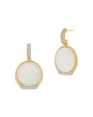 Freida Rothman Iridescent Pave & Mother Of Pearl Drop Earrings In Two Tone Sterling Silver