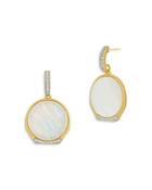 Freida Rothman Iridescent Pave & Mother Of Pearl Drop Earrings In Two Tone Sterling Silver