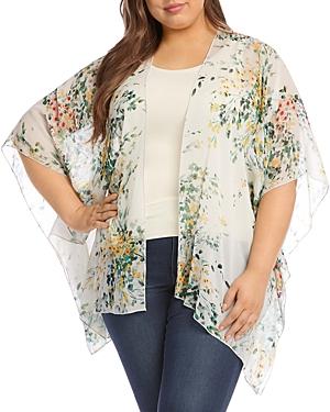 Karen Kane Plus Painted Garden Georgette Printed Drape-front Kimono Jacket