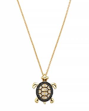 Black & White Diamond Turtle Pendant In 14k Yellow Gold - 100% Exclusive