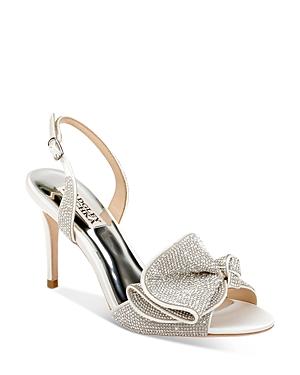 Badgley Mischka Women's Rennie Almond Toe Rhinestone Ruffle Satin High Heel Sandals