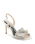 Badgley Mischka Women's Rennie Almond Toe Rhinestone Ruffle Satin High Heel Sandals