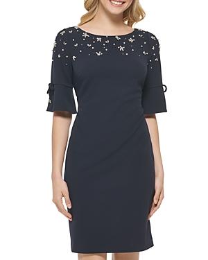 Karl Lagerfeld Paris Rhinestone Detail Scuba Crepe Dress