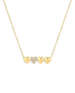 Moon & Meadow 14k Yellow Gold Diamond Pave Heart Bar Necklace, 16-18