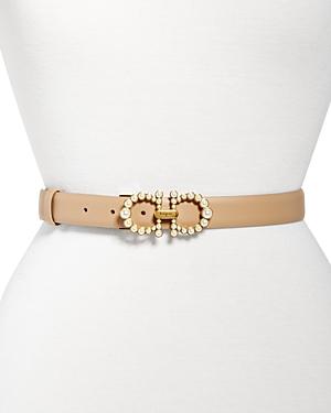 Salvatore Ferragamo Women's Double Gancini Pearl Embellished Buckle Leather Belt