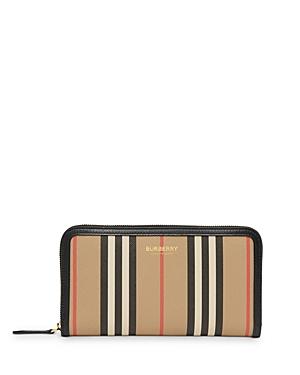 Burberry Icon Stripe E-canvas & Leather Zip-around Wallet