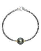 Lagos 18k Gold And Sterling Silver Luna Cultured Freshwater Black Pearl Single Station Bracelet