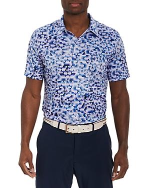 Robert Graham Pink Sand Stretch Cubist Maze Print Classic Fit Performance Polo Shirt