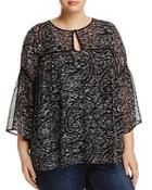 Lucky Brand Plus Bell Sleeve Paisley Print Top