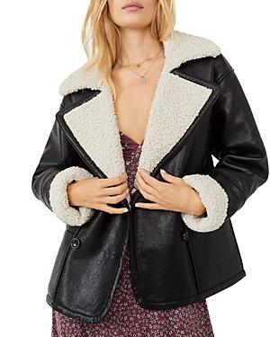 Free People Kaja Faux Leather Fleece Trim Jacket