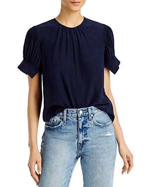 Rebecca Taylor Pleated Puff Sleeve Silk Top