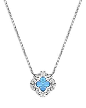 Swarovski Sparking Dance Blue Crystal Clover Pendant Necklace In Rhodium Plated, 14.87-16.5