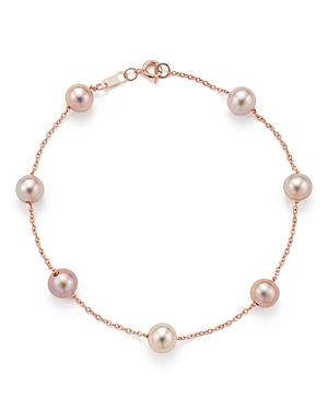 Cultured Pink Freshwater Pearl Tin Cup Bracelet In 14k Rose Gold, 5.5mm
