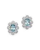 Aquamarine And Diamond Earrings In 14k White Gold - 100% Exclusive