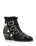 Chloe Women's Susan Pointed Toe Studded Suede & Shearling Booties