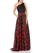 Carmen Marc Valvo Infusion Embellished One-shoulder Ball Gown