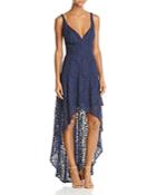 Laundry By Shelli Segal Tiered High/low Lace Gown