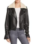 Paige Rhoda Shearlng-collar Leather Motorcycle Jacket