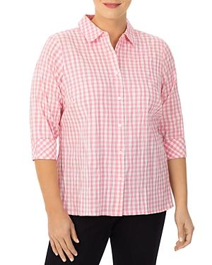 Foxcroft Plus Crinkle Gingham Print Shirt