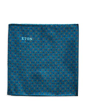 Eton Petrol Floral Grid Silk Pocket Square