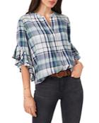 Vince Camuto Plaid Flutter Sleeve Blouse