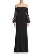 Laundry By Shelli Segal Off-the-shoulder Embroidered-sleeve Gown