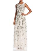 Adrianna Papell Sleeveless Floral-beaded Gown