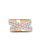 Crislu Double Stardust Statement Ring In Platinum-plated Sterling Silver, 18k Rose Gold-plated Sterling Silver Or 18k Gold-plated Sterling Silver