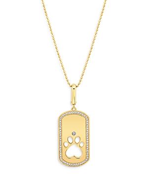 Graziela Gems 14k Yellow Gold Pawsitivity Diamond Cutout Paw Dog Tag Pendant Necklace, 20