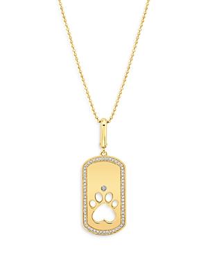 Graziela Gems 14k Yellow Gold Pawsitivity Diamond Cutout Paw Dog Tag Pendant Necklace, 20