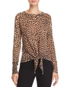 Olivaceous Leopard-print Tie-front Sweater