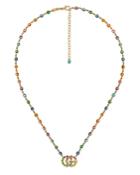 Gucci 18k Yellow Gold Gg Running Mixed Gemstone Necklace, 14.5