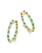 Bloomingdale's Emerald & Diamond Inside Out Hoop Earrings In 14k Yellow Gold - 100% Exclusive