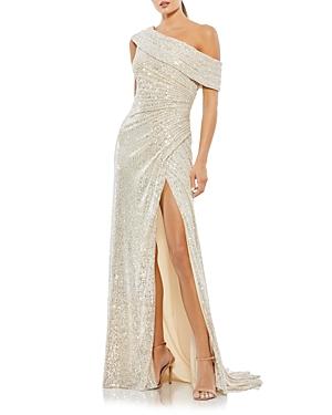 Mac Duggal Off-the-shoulder Beaded Side Shirred Gown