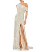 Mac Duggal Off-the-shoulder Beaded Side Shirred Gown