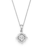 Diamond Solitaire Pendant Necklace With Halo In 14k White Gold, .50 Ct. T.w.