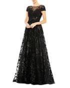 Mac Duggal Embroidered Tulle Cap Sleeve Gown