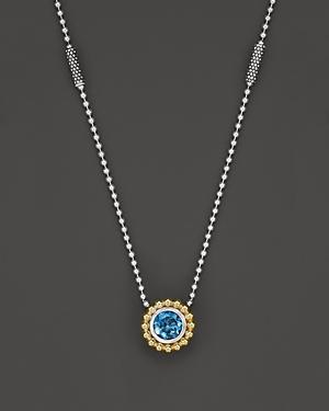 Lagos Sterling Silver And 18k Gold Pendant Necklace With Blue Topaz, 16