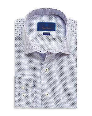 David Donahue Dot Print Fusion Trim Fit Dress Shirt
