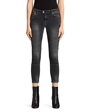 Allsaints Biker Cropped Jeans In Washed Gray