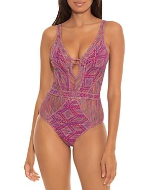 Becca By Rebecca Virtue Wild Mosaic Crochet One Piece Swimsuit