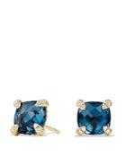David Yurman Chatelaine Earrings With Hampton Blue Topaz And Diamonds In 18k Gold