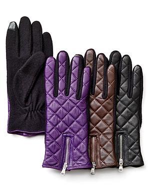 Lauren Ralph Lauren Quilted Leather & Fabric Tech Gloves