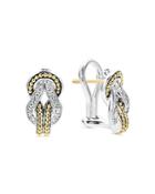 Lagos 18k Yellow Gold & Sterling Silver Newport Diamond Knot Large Omega Clasp Earrings