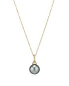 David Yurman Solari Pendant Necklace With Cultured Tahitian Gray Pearl & Diamonds In 18k Gold