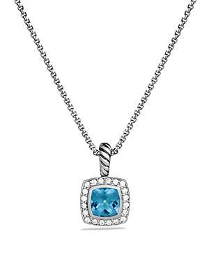 David Yurman Petite Albion Pendant With Blue Topaz And Diamonds On Chain