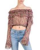 The Kooples Ruffled Off-the-shoulder Floral Silk Top
