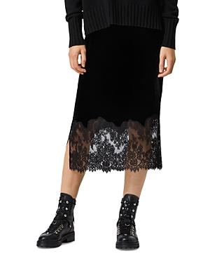 Allsaints Bridgette Lace Trim Velvet Skirt