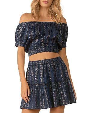 Elan Printed Off-the-shoulder Crop Top